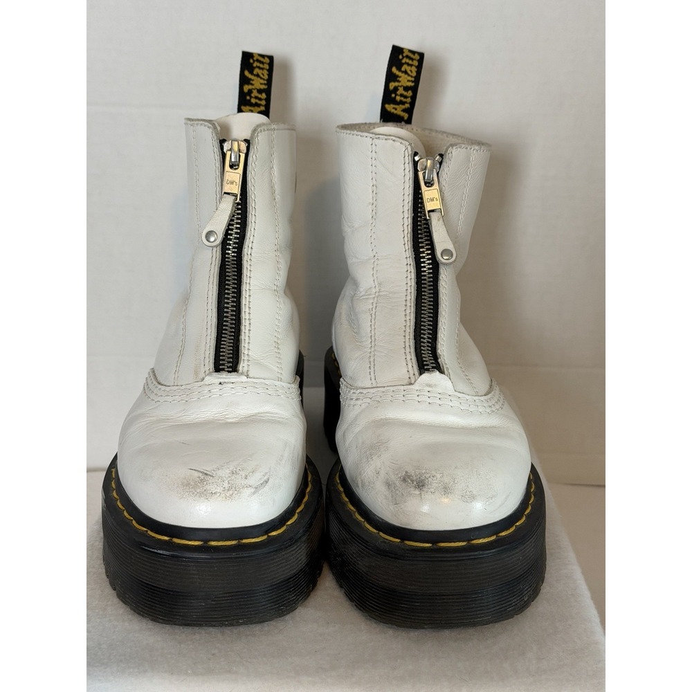 Dr Martens Jetta Combat Boots Women sz 7 White Leather Front Zip Platform Ankle - Picture 6 of 8